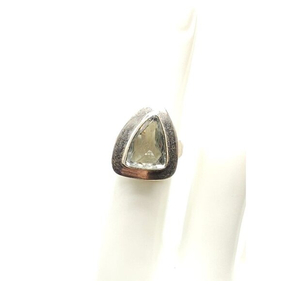 Geometric Triangle Gray Tourmaline Silver Plated Ring Size 6 Vintage - Picture 1 of 8